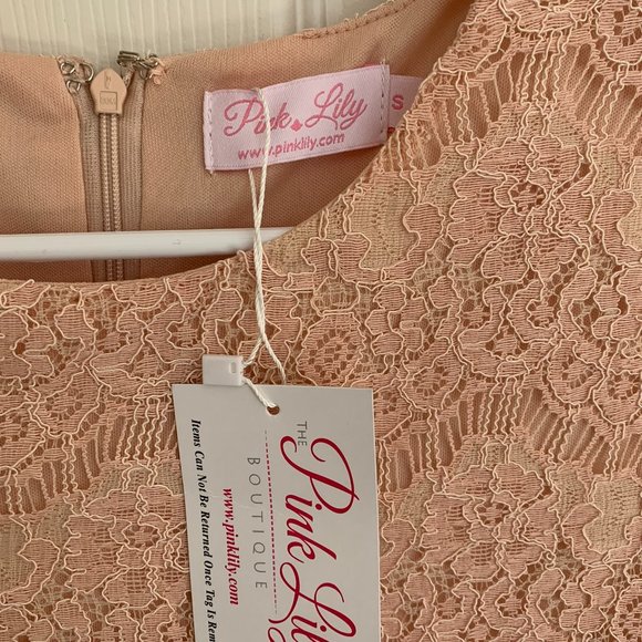 Pink Lily Boutique Women's Lace Short Sleeve Dress, Blush Pink, size S NWT - Picture 7 of 9
